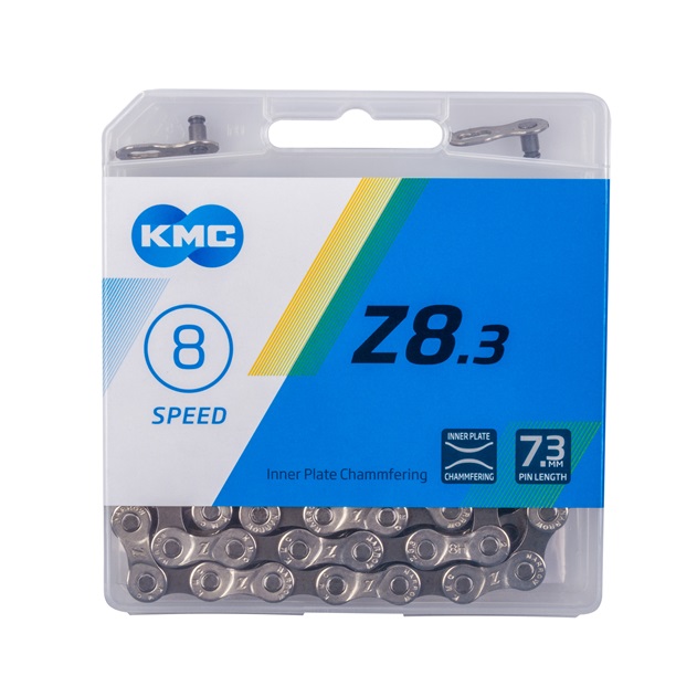 Цепь для велосипеда KMC Z8.3 с замком, 6-8 скоростей (серебристо-серая)